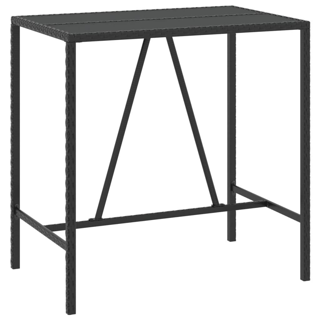 Mesa alta bar ratán PE y superficie vidrio negro 185x80x110 cm