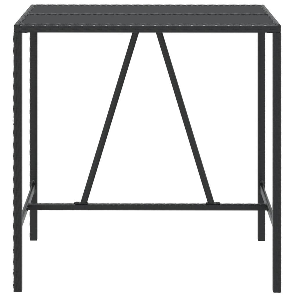 Mesa alta bar ratán PE y superficie vidrio negro 185x80x110 cm