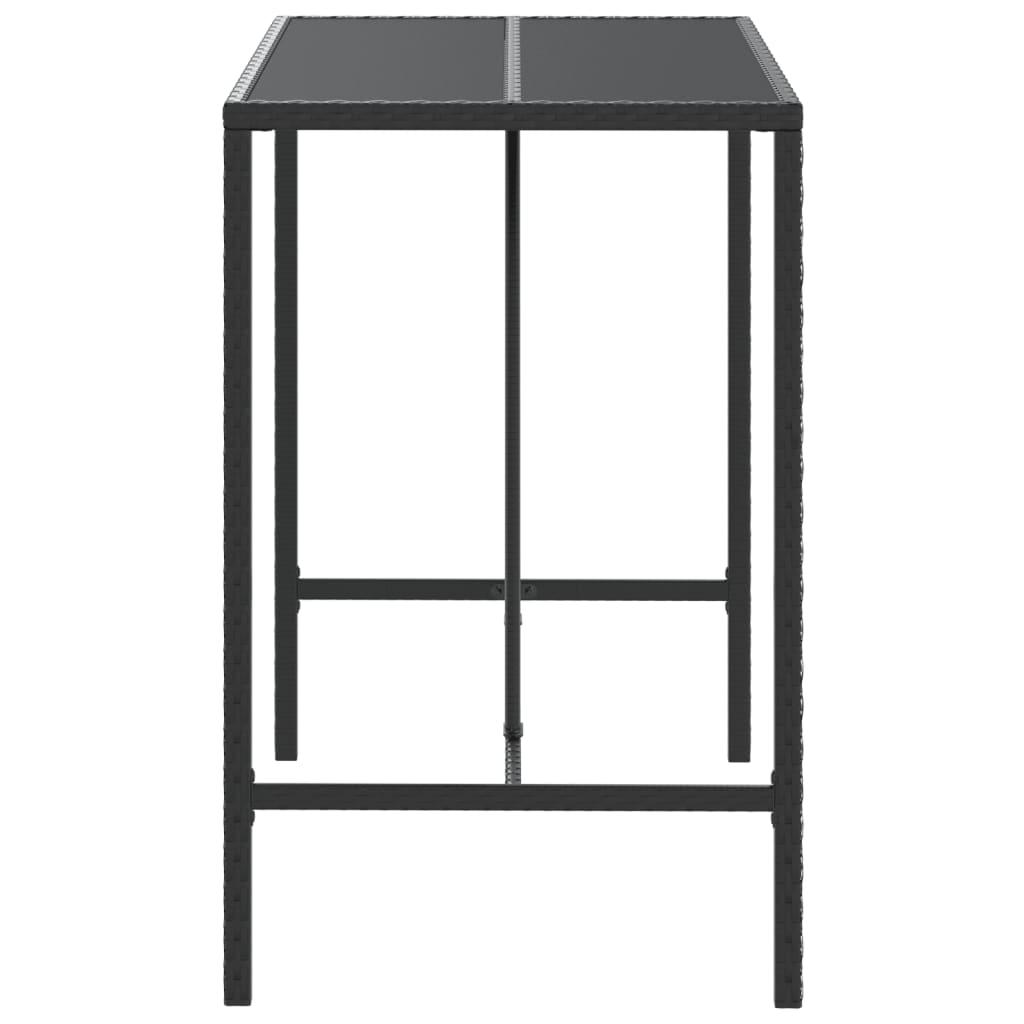 Mesa alta bar ratán PE y superficie vidrio negro 185x80x110 cm