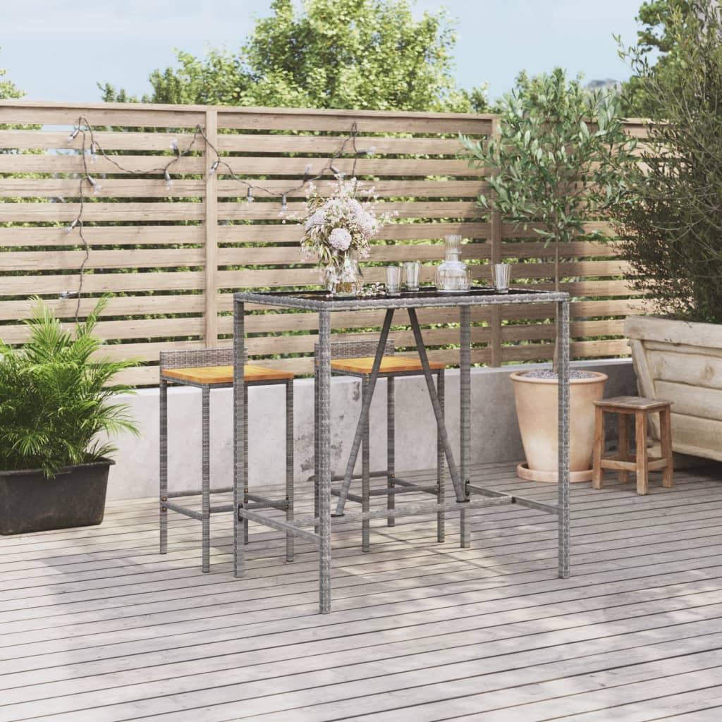 Mesa alta bar con superficie vidrio ratán PE gris 145x80x110 cm