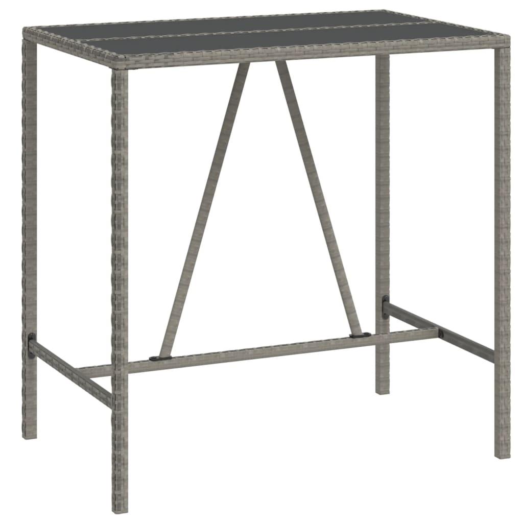 Mesa alta bar con superficie vidrio ratán PE gris 145x80x110 cm