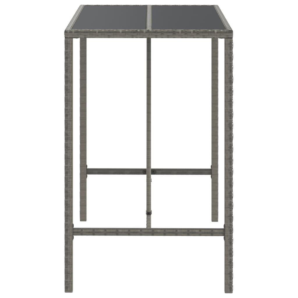 Mesa alta bar con superficie vidrio ratán PE gris 145x80x110 cm