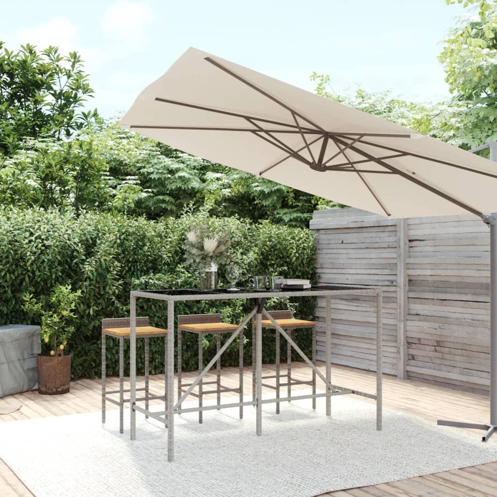 Mesa alta bar con superficie vidrio ratán PE gris 145x80x110 cm