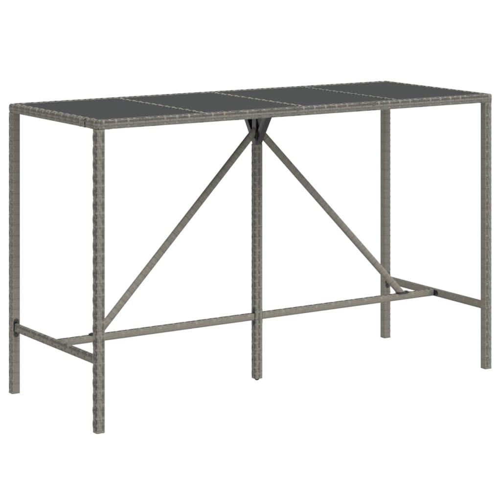 Mesa alta bar con superficie vidrio ratán PE gris 145x80x110 cm