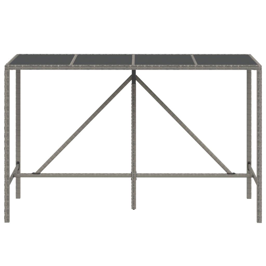Mesa alta bar con superficie vidrio ratán PE gris 145x80x110 cm