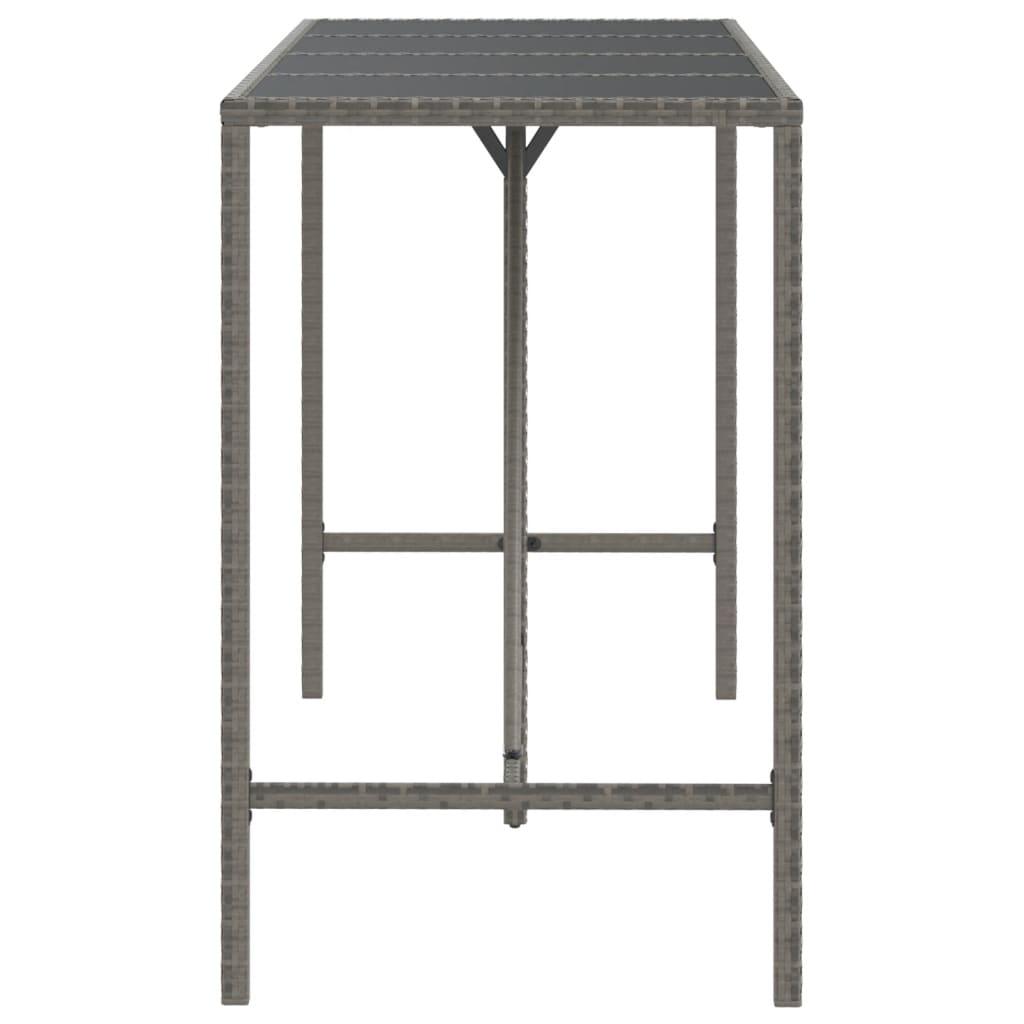 Mesa alta bar con superficie vidrio ratán PE gris 145x80x110 cm