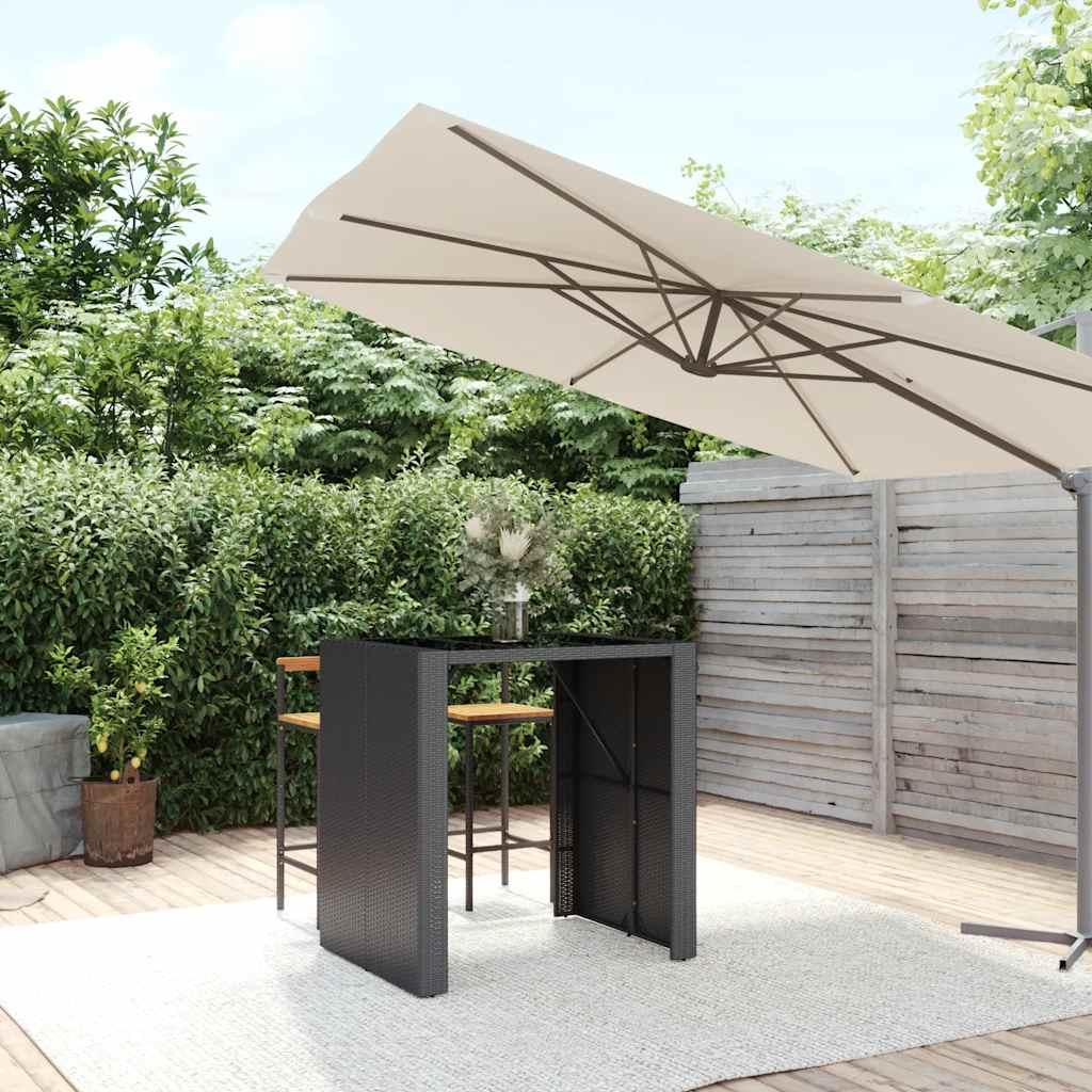 Mesa alta bar ratán PE y superficie vidrio negro 185x80x110 cm