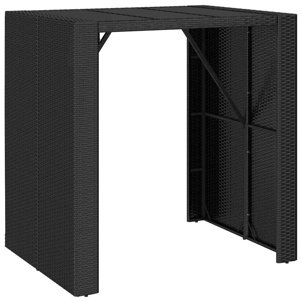 Mesa alta bar ratán PE y superficie vidrio negro 185x80x110 cm