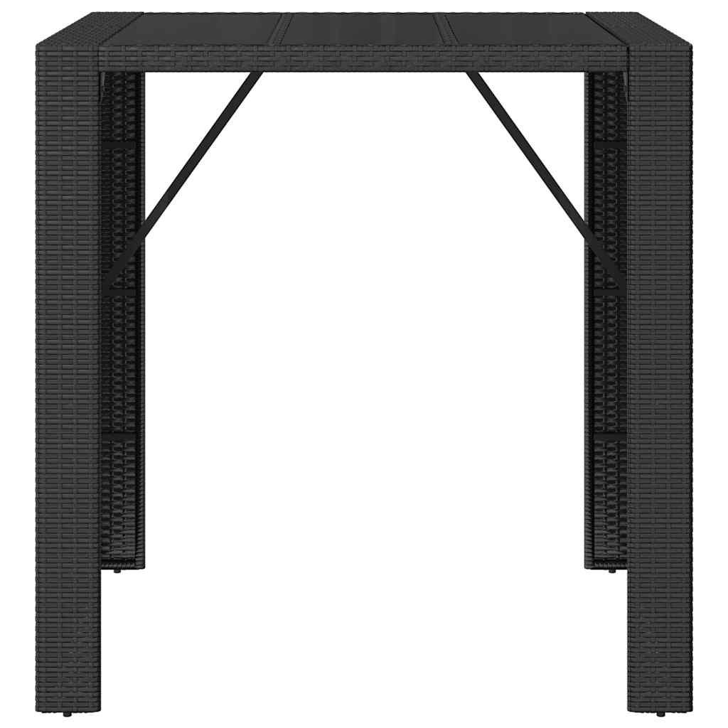 Mesa alta bar ratán PE y superficie vidrio negro 185x80x110 cm