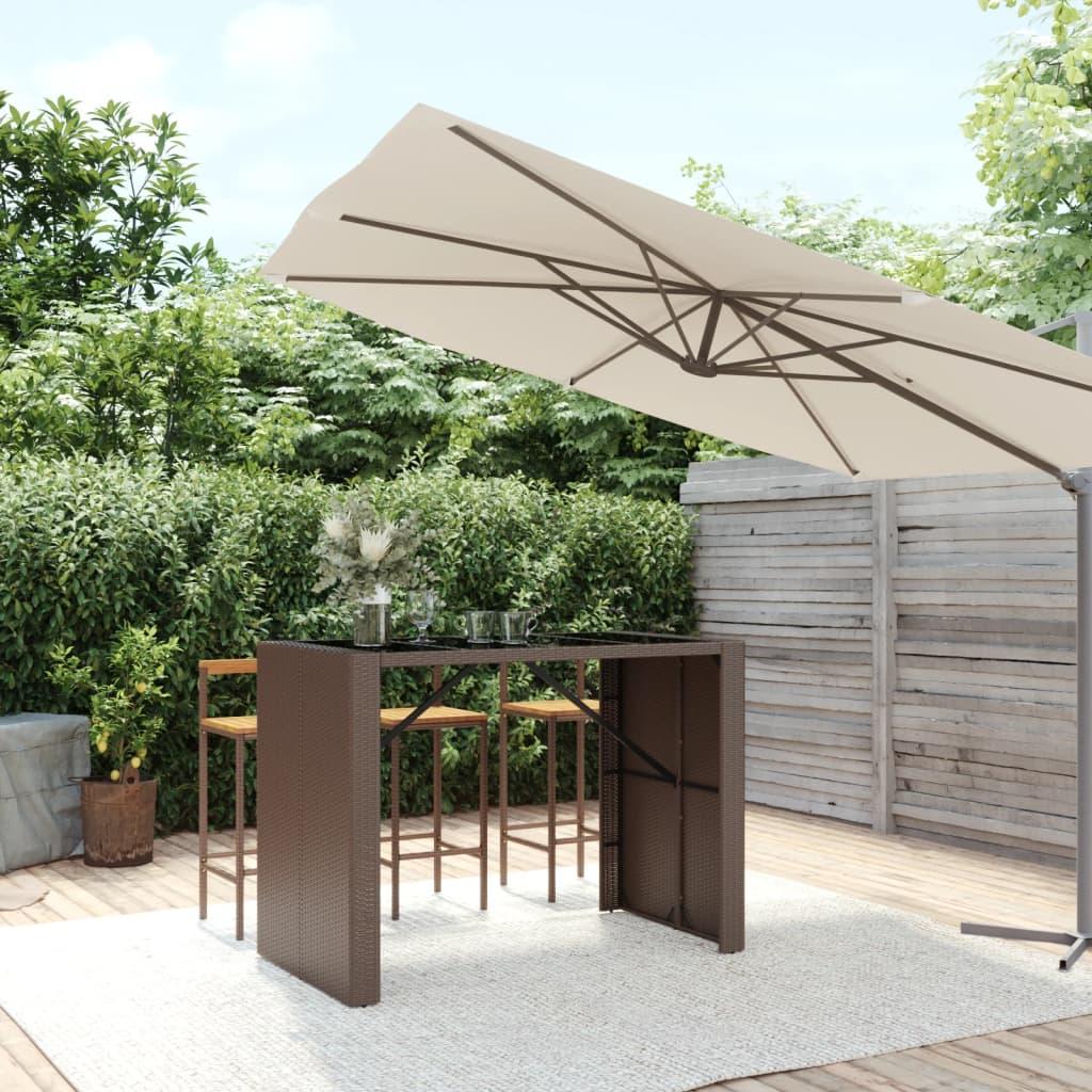 Mesa alta bar con superficie vidrio ratán PE gris 145x80x110 cm
