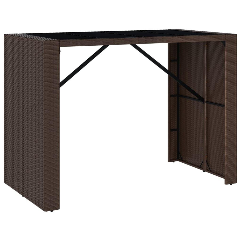 Mesa alta bar con superficie vidrio ratán PE gris 145x80x110 cm