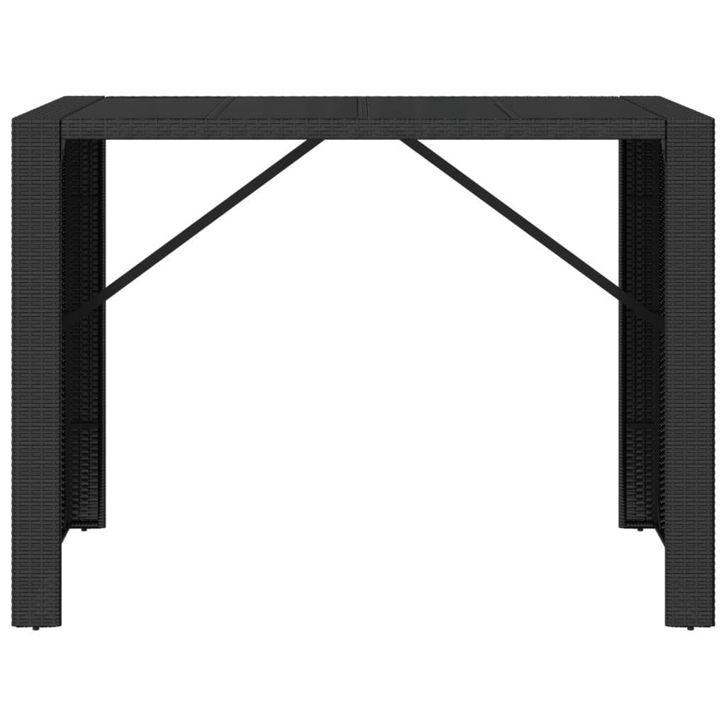 Mesa alta bar ratán PE y superficie vidrio negro 145x80x110 cm