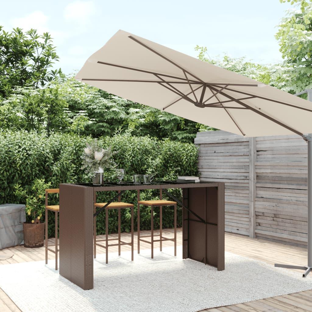 Mesa alta bar con superficie vidrio ratán PE gris 145x80x110 cm