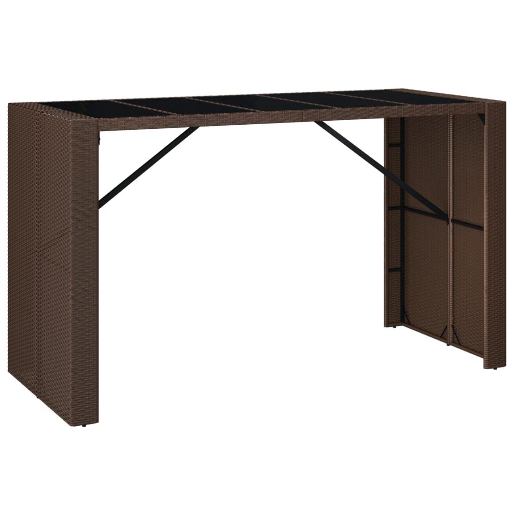 Mesa alta bar con superficie vidrio ratán PE gris 145x80x110 cm
