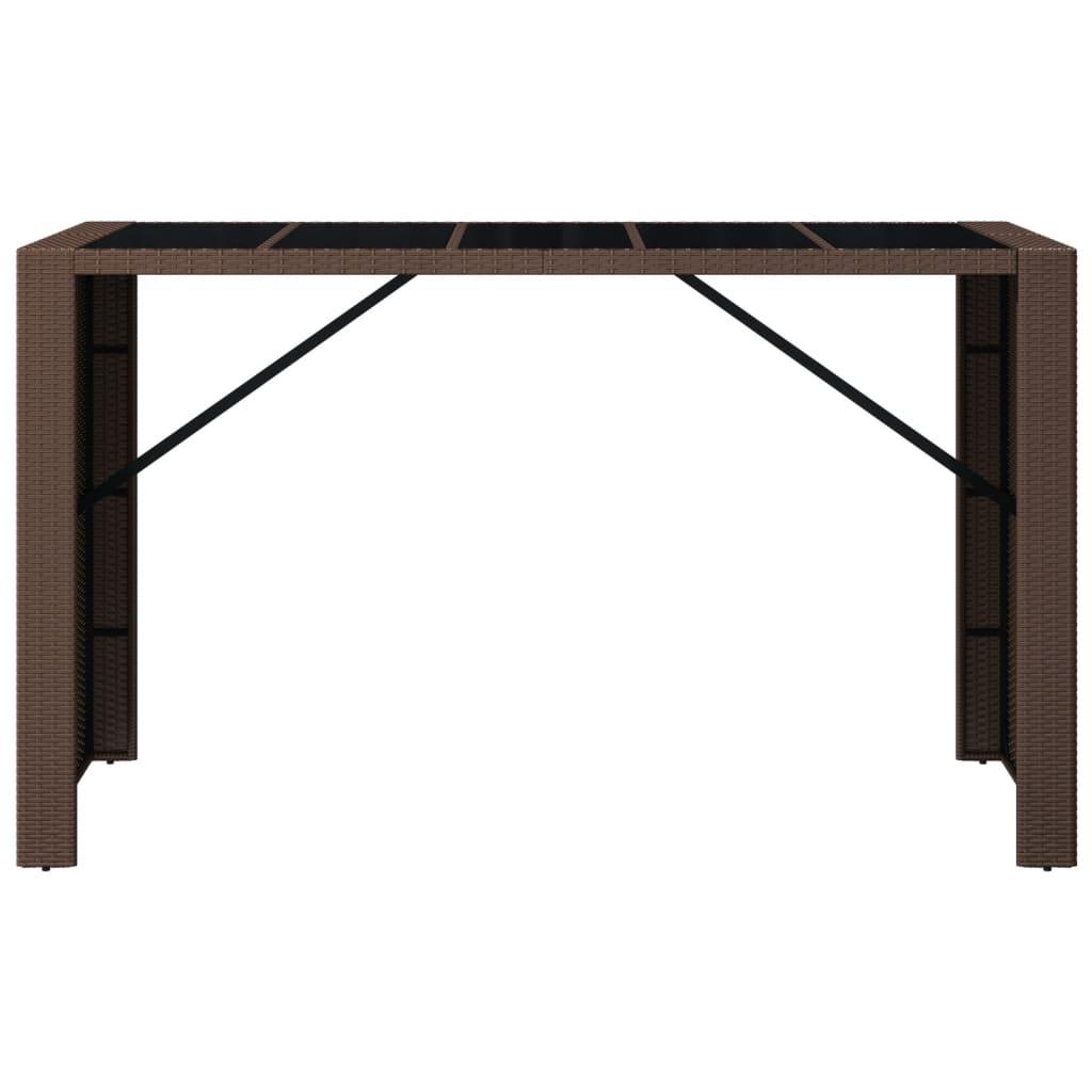 Mesa alta bar con superficie vidrio ratán PE gris 145x80x110 cm