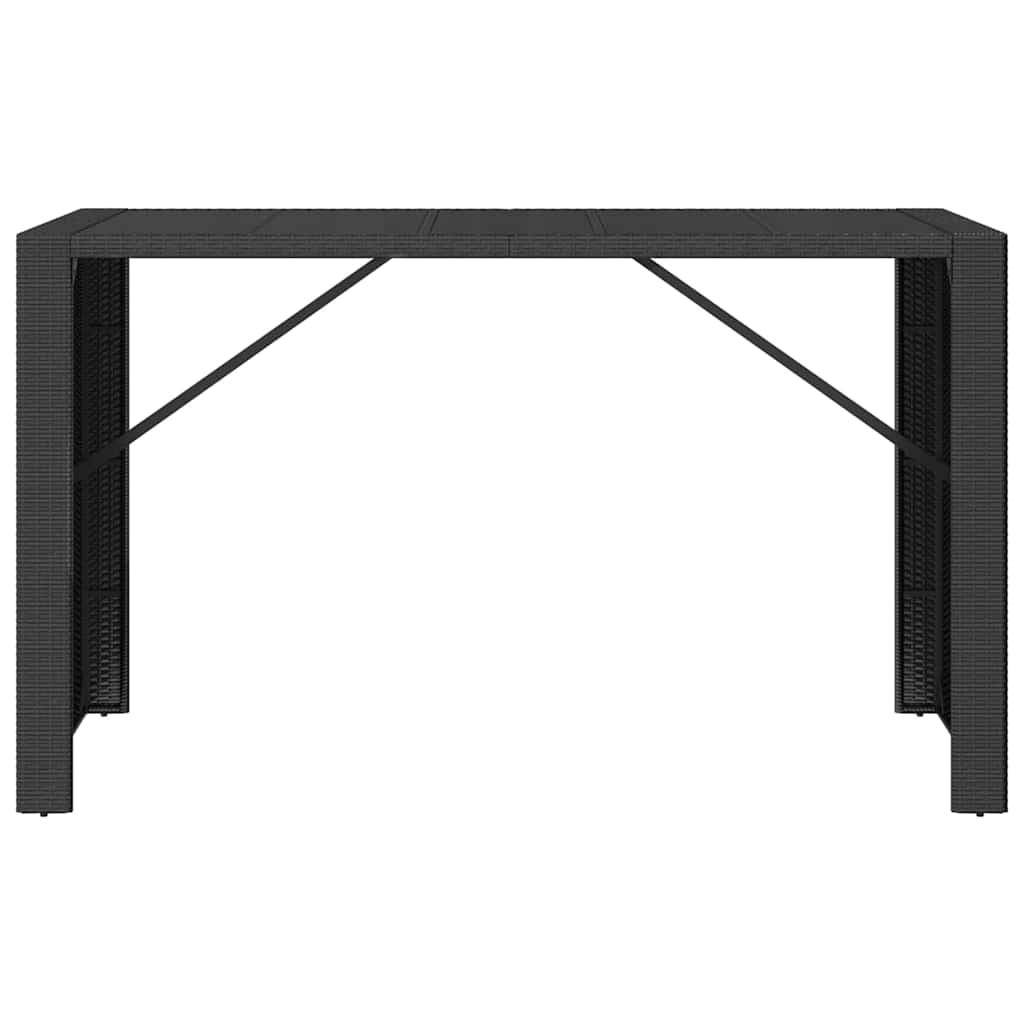 Mesa alta bar ratán PE y superficie vidrio negro 185x80x110 cm
