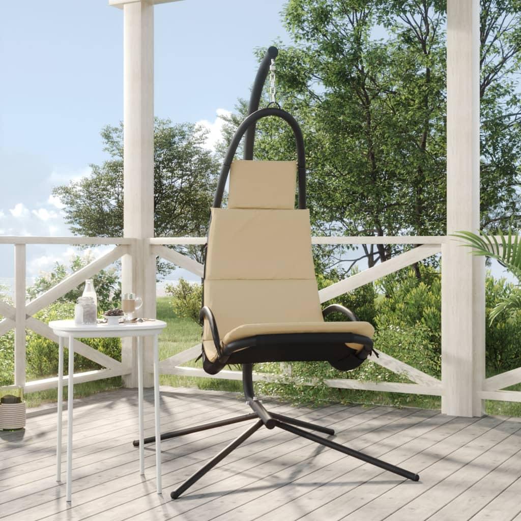 Silla colgante jardín con cojín acero y tela Oxford gris oscuro