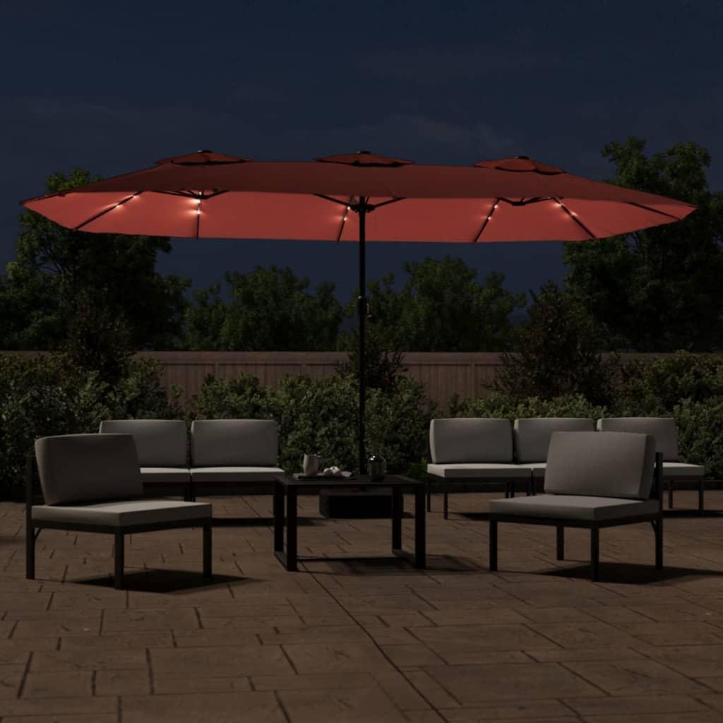 Sombrilla doble de jardín con luces LED terracota 449x265 cm