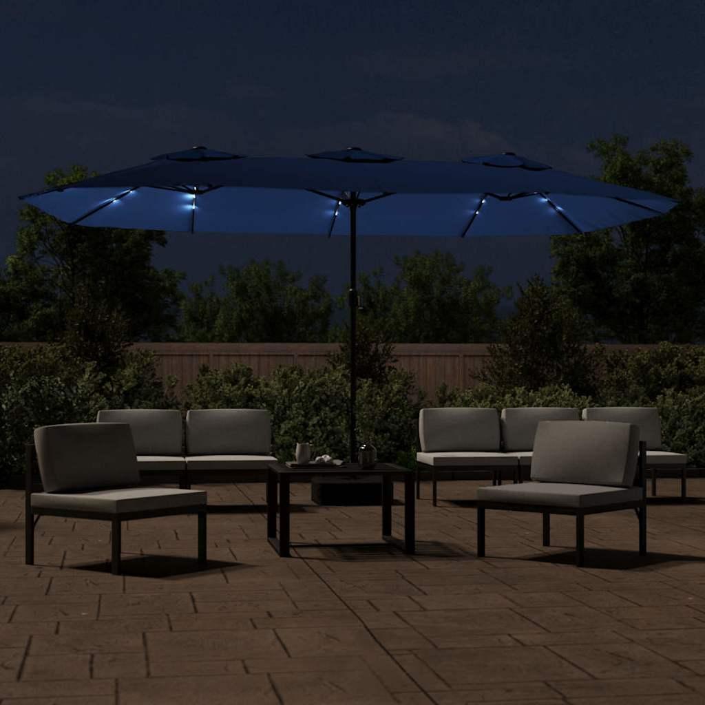 Sombrilla doble de jardín con luces LED azul celeste 449x265 cm