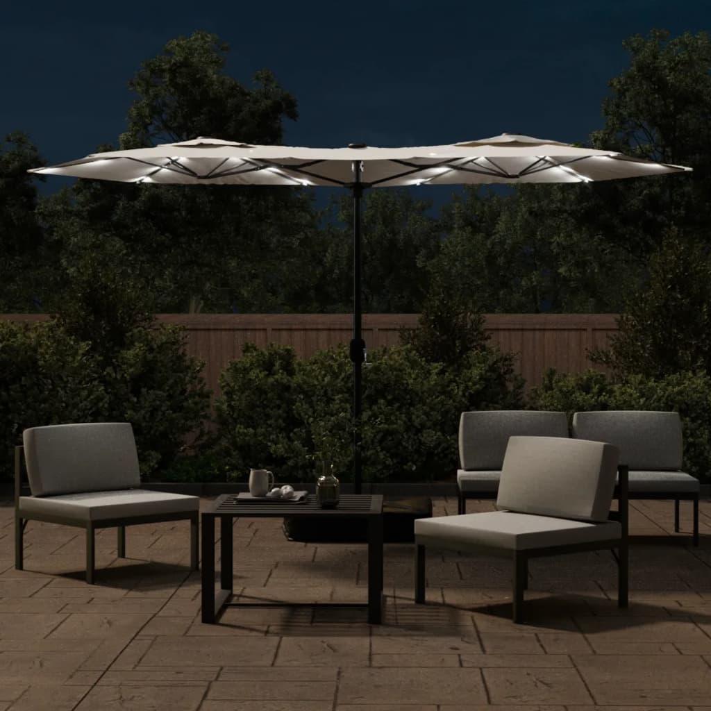 Sombrilla doble de jardín con luces LED blanco arena