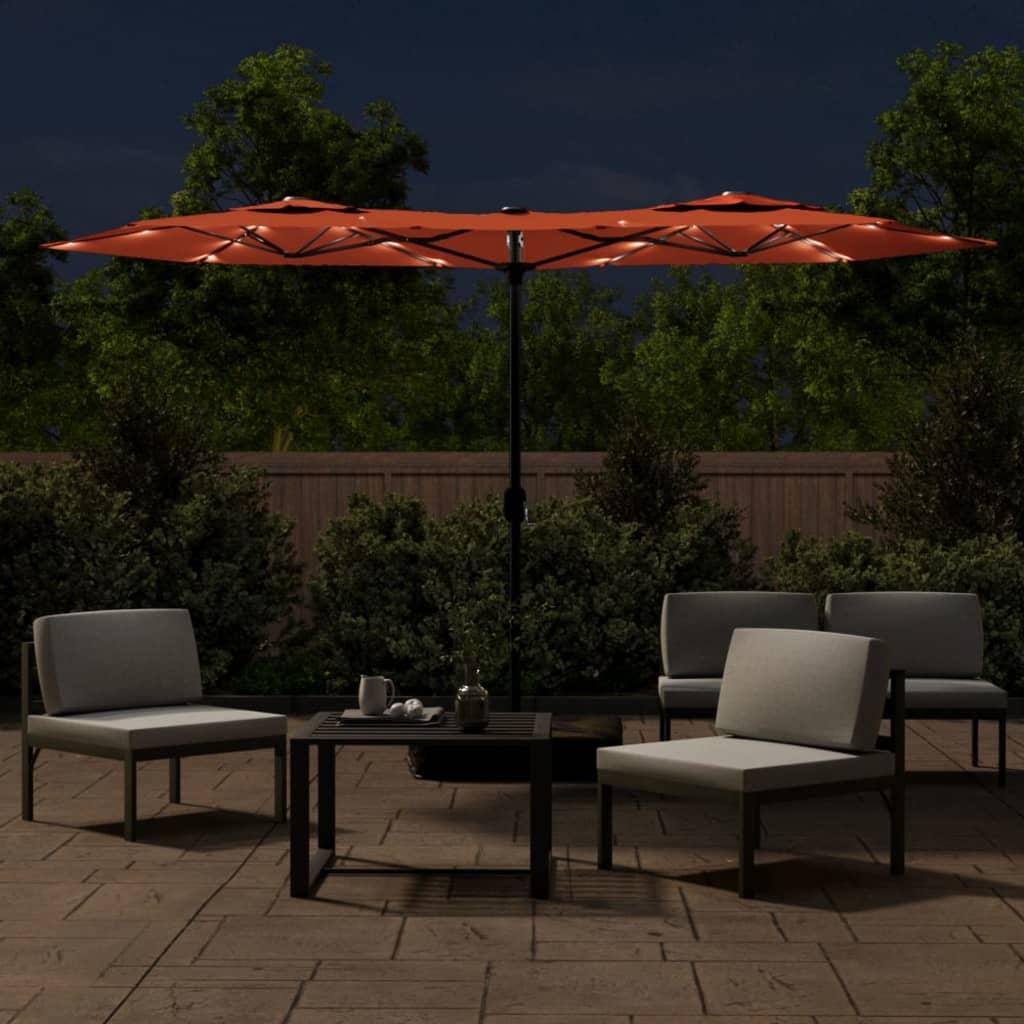 Sombrilla doble de jardín con luces LED terracota