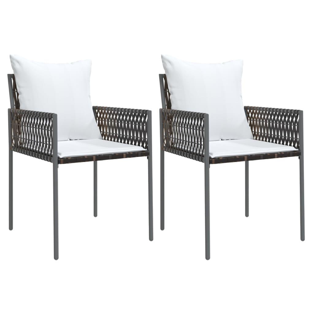 Sillas jardín y cojines 2 uds ratán sintético marrón 56x59x84cm