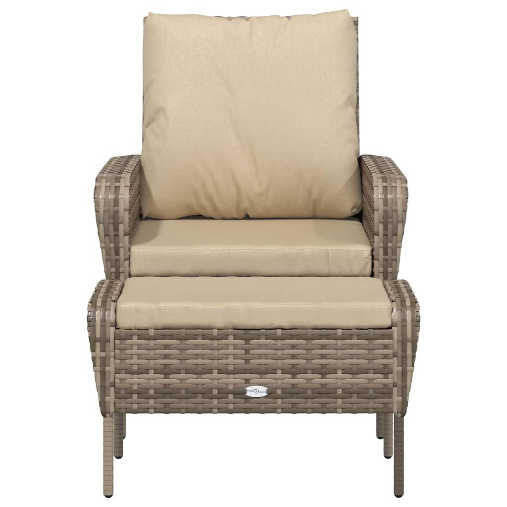 Sillón de jardín con reposapiés ratán sintético marrón claro