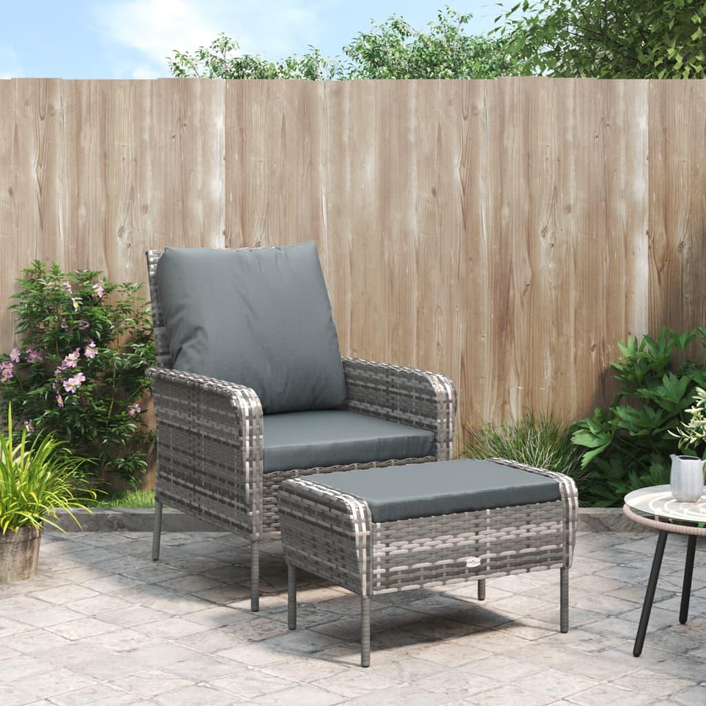 Sillón de jardín con reposapiés ratán sintético marrón claro