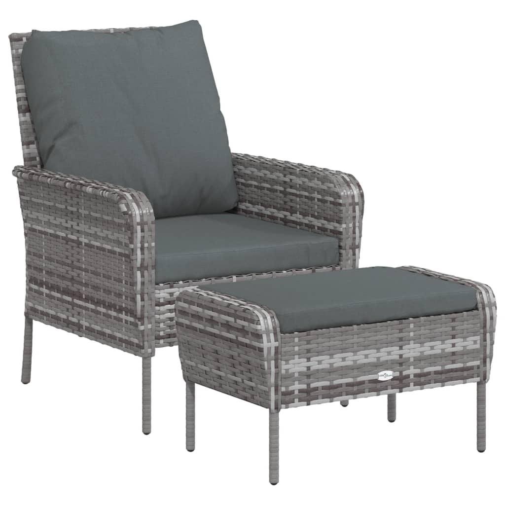 Sillón de jardín con reposapiés ratán sintético marrón claro