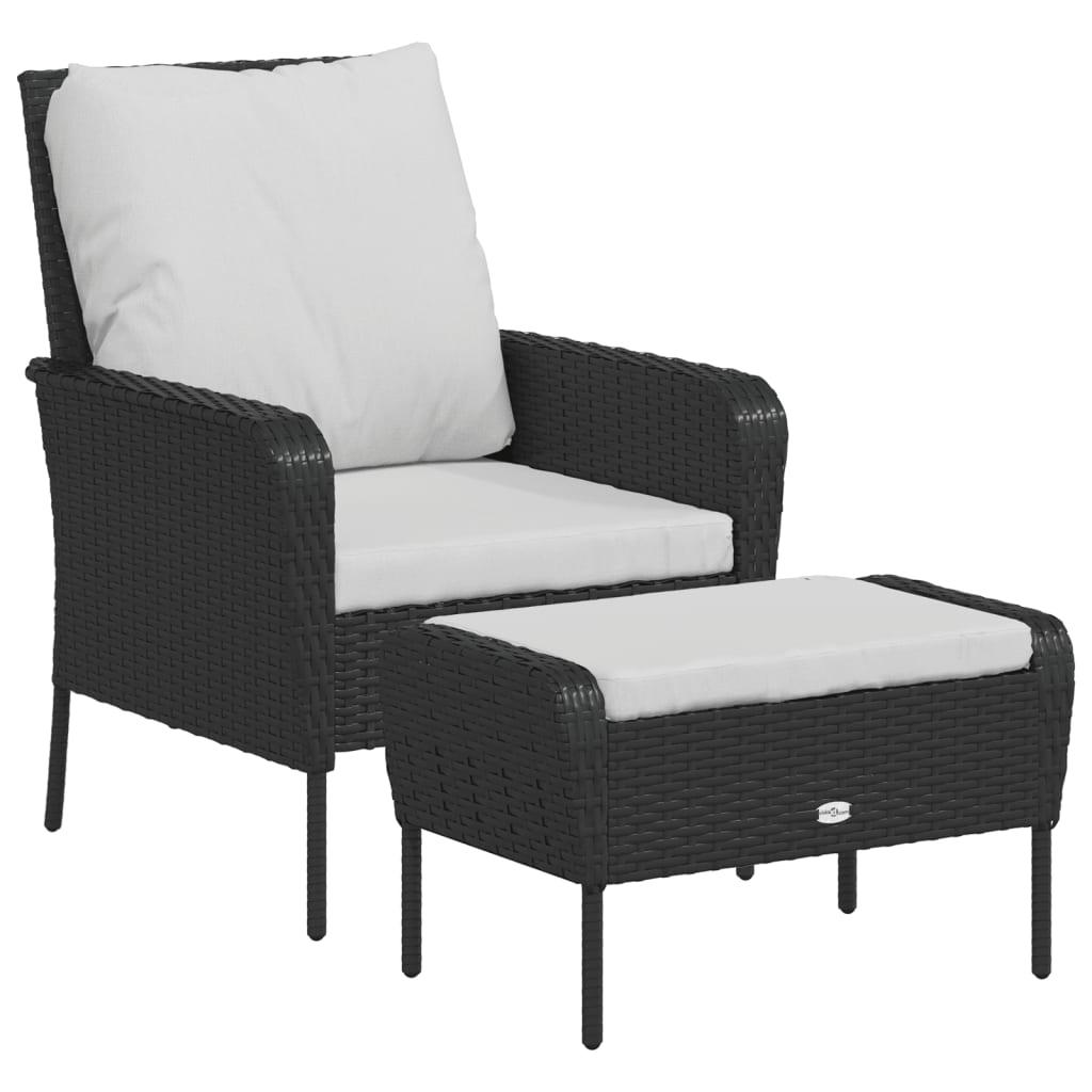 Sillón de jardín con reposapiés ratán sintético marrón claro