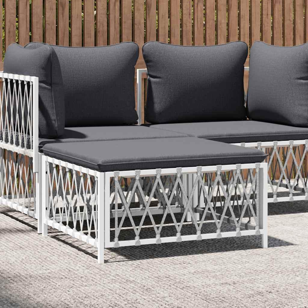Taburete de jardín con cojín tela tejida gris antracita