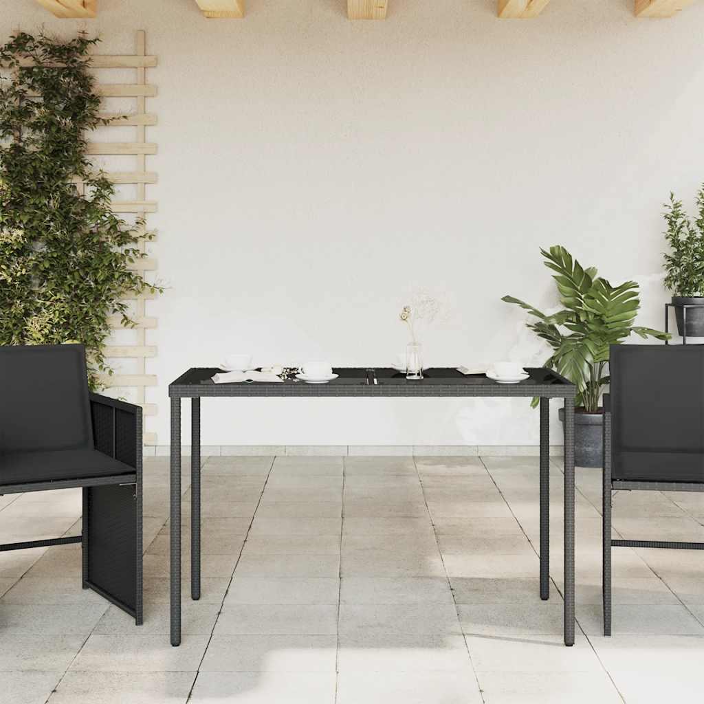 Mesa de jardín superficie de vidrio ratán PE negro 115x54x74 cm