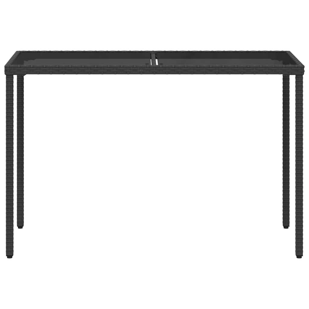 Mesa de jardín superficie de vidrio ratán PE negro 115x54x74 cm
