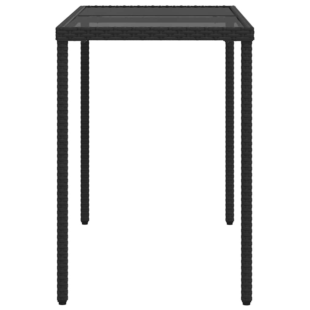Mesa de jardín superficie de vidrio ratán PE negro 115x54x74 cm