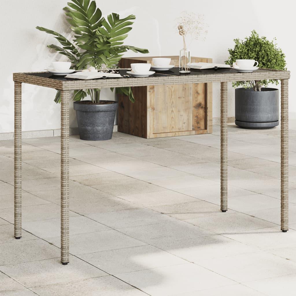 Mesa de jardín superficie de vidrio ratán PE negro 115x54x74 cm