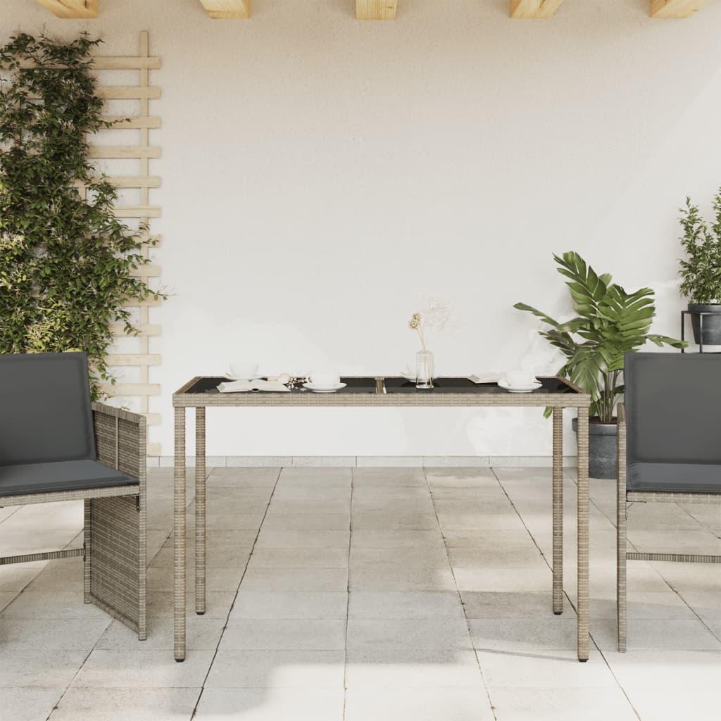 Mesa de jardín superficie de vidrio ratán PE negro 115x54x74 cm