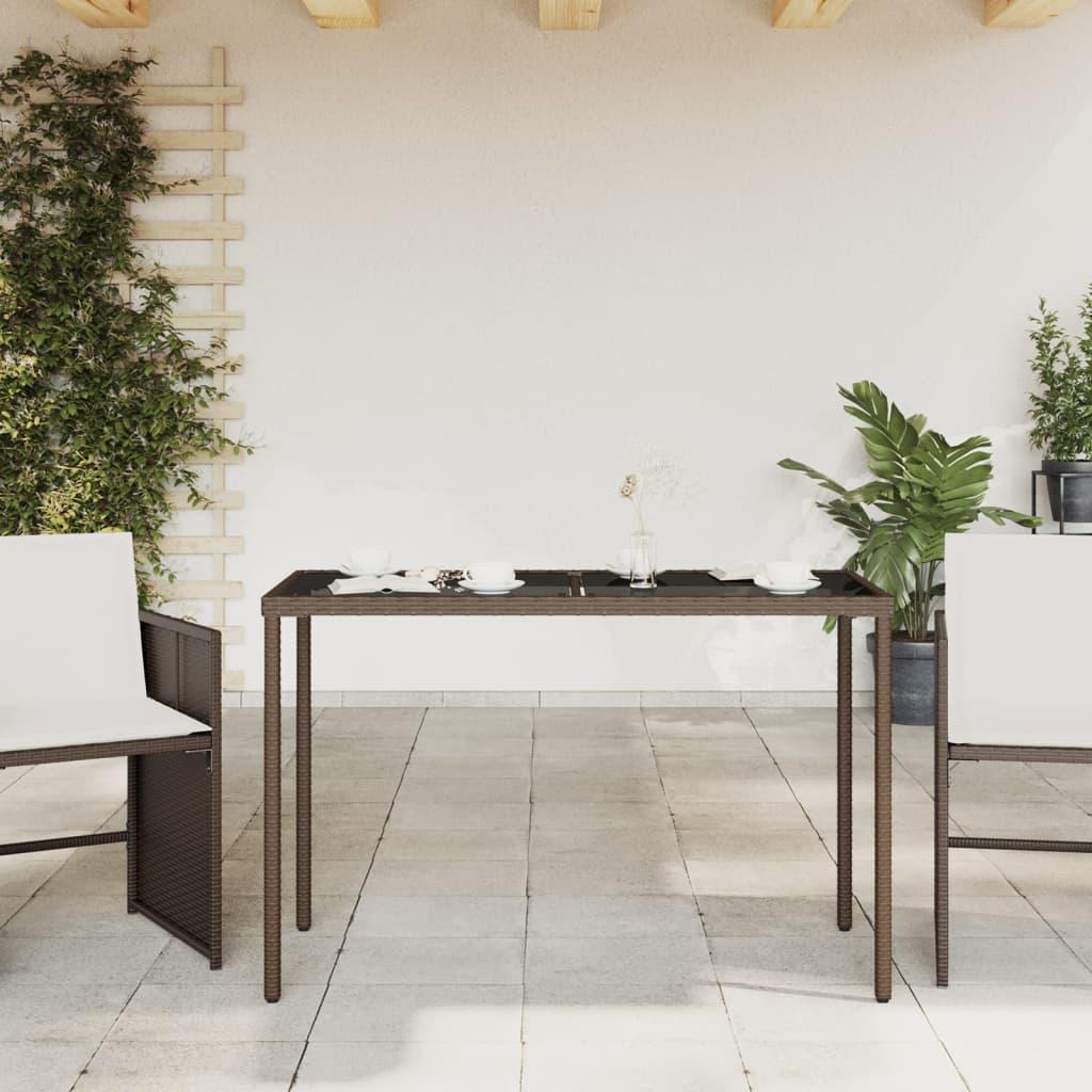 Mesa de jardín superficie de vidrio ratán PE negro 190x90x75 cm