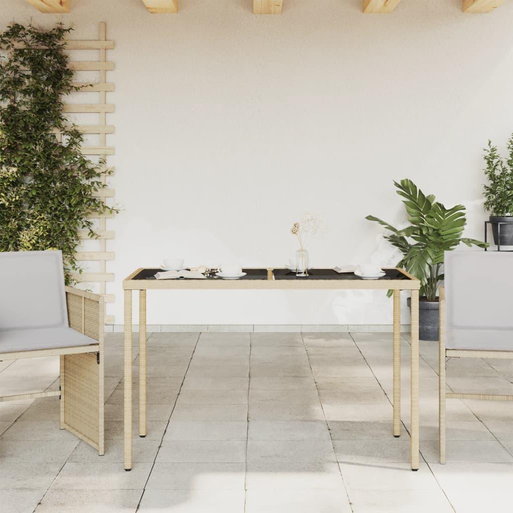 Mesa de jardín superficie de vidrio ratán PE negro 150x90x75 cm