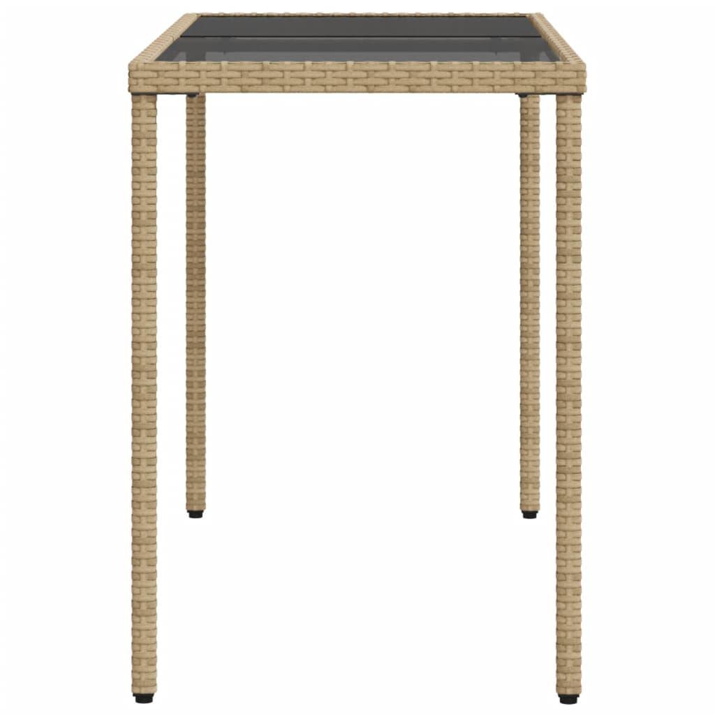 Mesa de jardín superficie de vidrio ratán PE negro 150x90x75 cm
