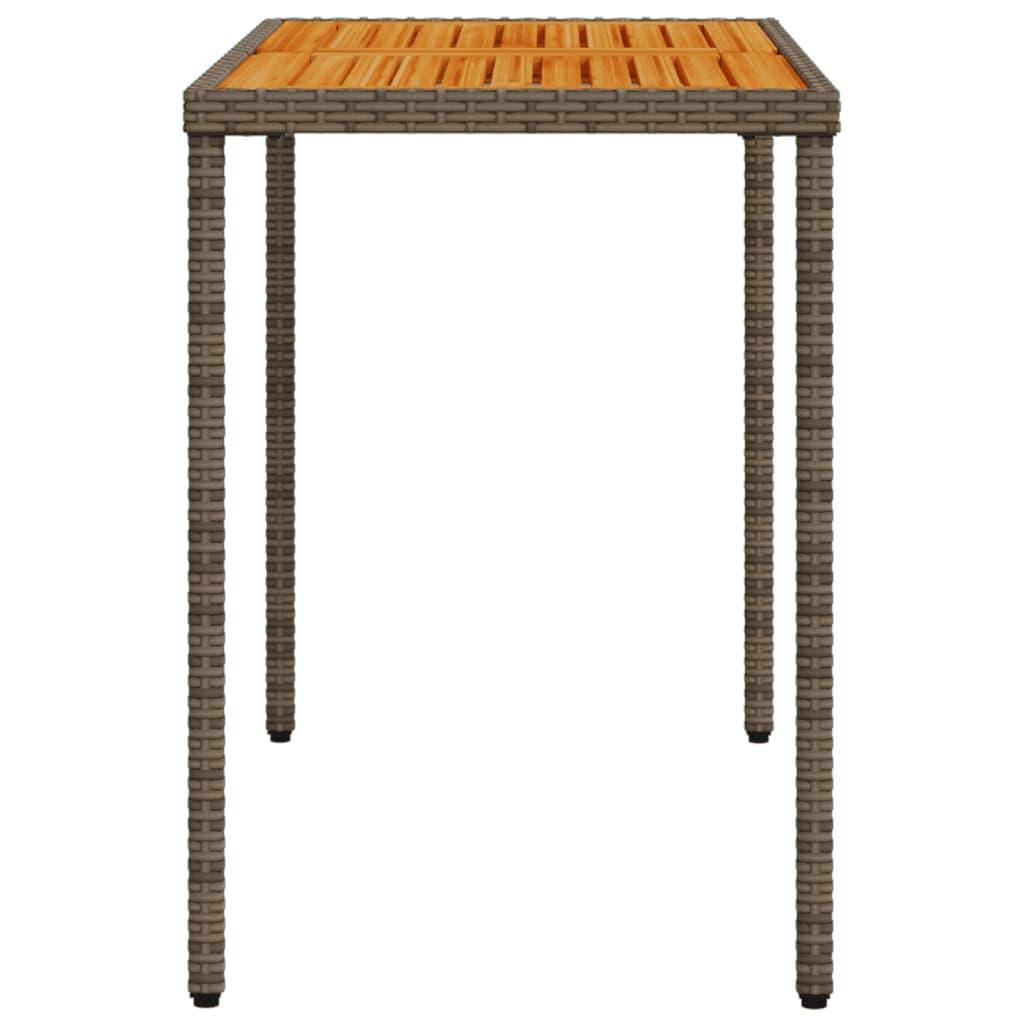 Mesa de jardín superficie de madera ratán PE negro 150x90x75 cm