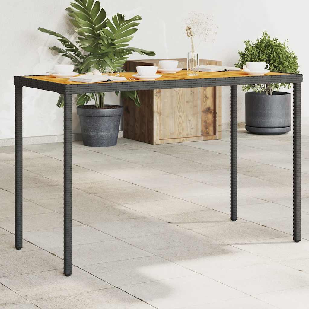 Mesa de jardín superficie de madera ratán PE negro 150x90x75 cm