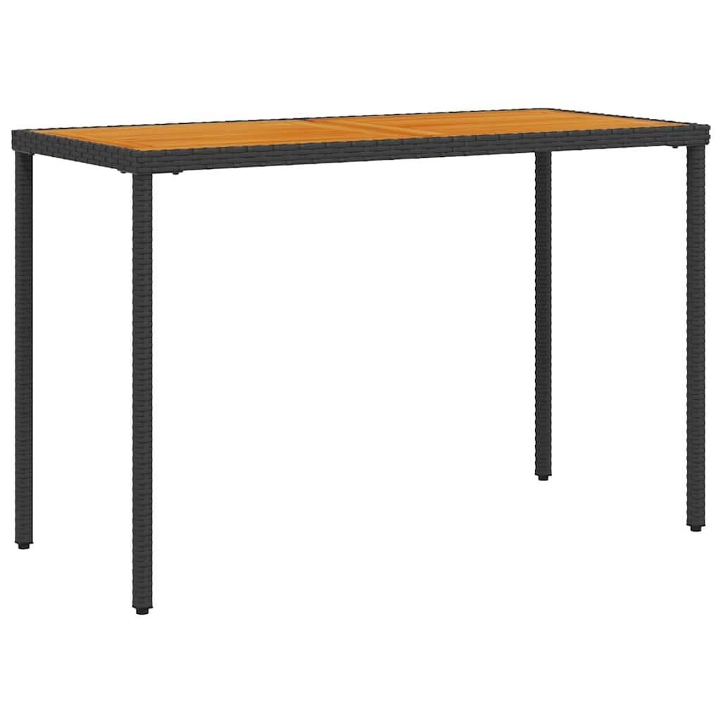 Mesa de jardín superficie de madera ratán PE negro 150x90x75 cm