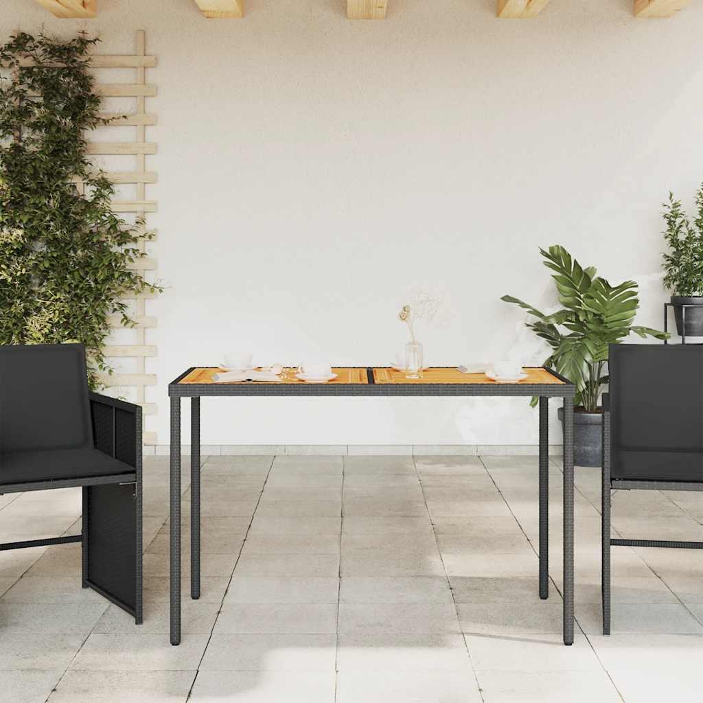 Mesa de jardín superficie de madera ratán PE negro 150x90x75 cm