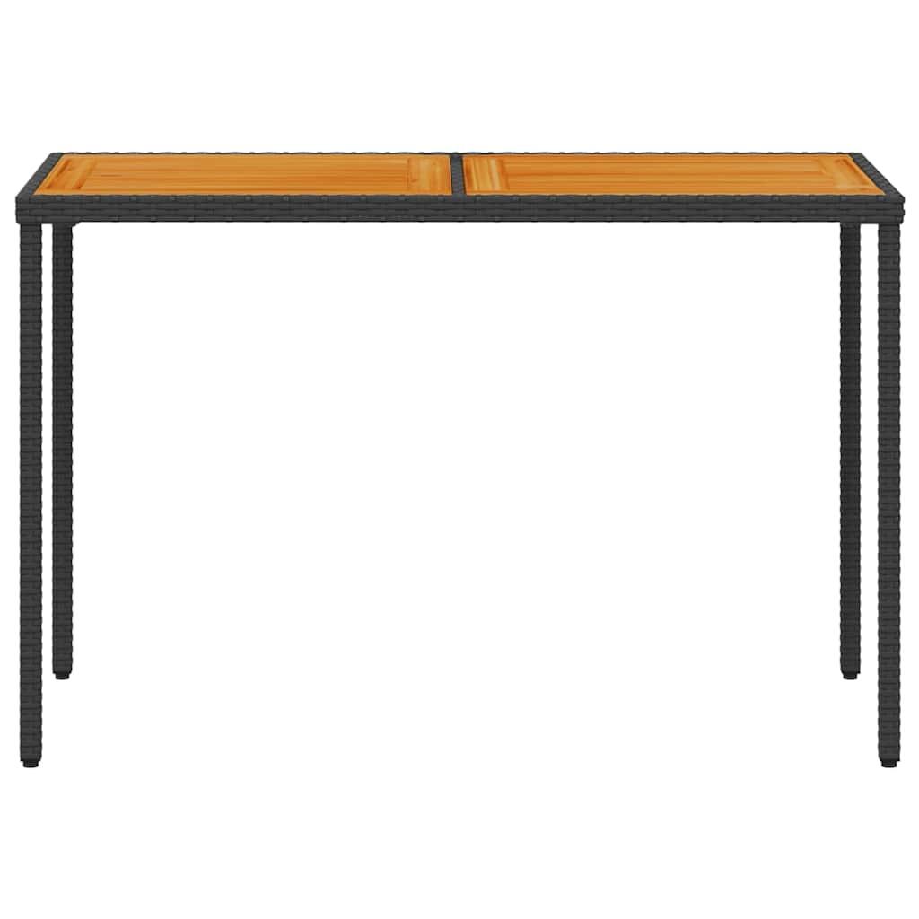 Mesa de jardín superficie de madera ratán PE negro 150x90x75 cm