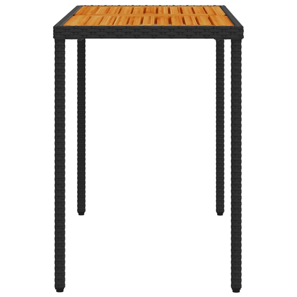 Mesa de jardín superficie de madera ratán PE negro 150x90x75 cm