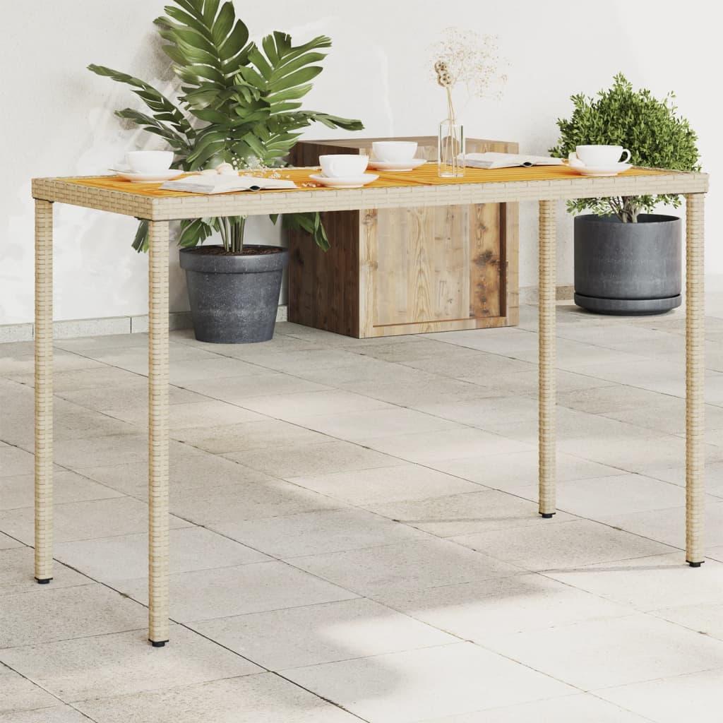 Mesa de jardín superficie de madera ratán PE beige 190x80x74 cm