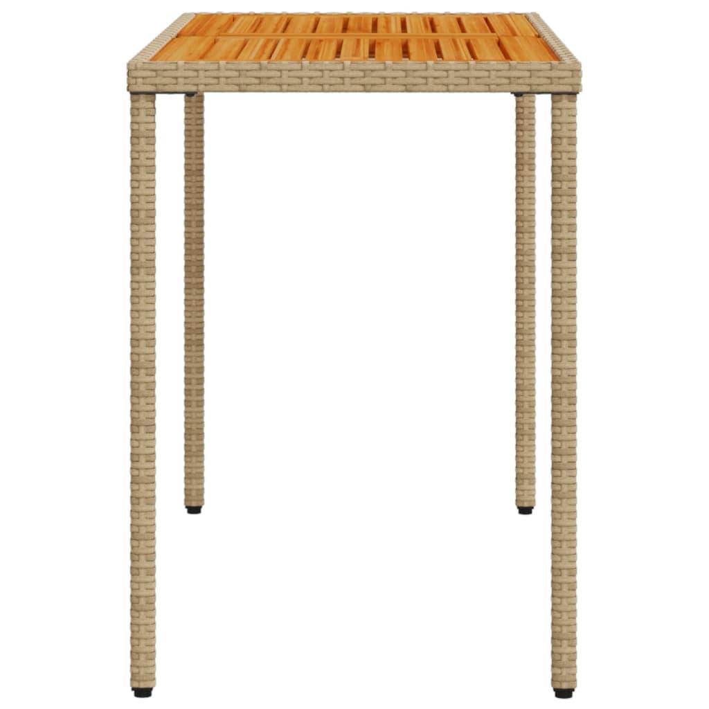 Mesa de jardín superficie de madera ratán PE negro 150x90x75 cm