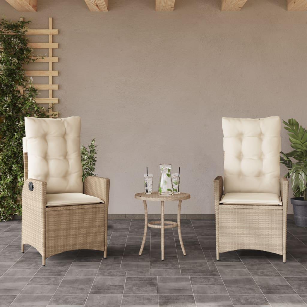 Sillones reclinables de jardín con cojines 2 uds ratán PE