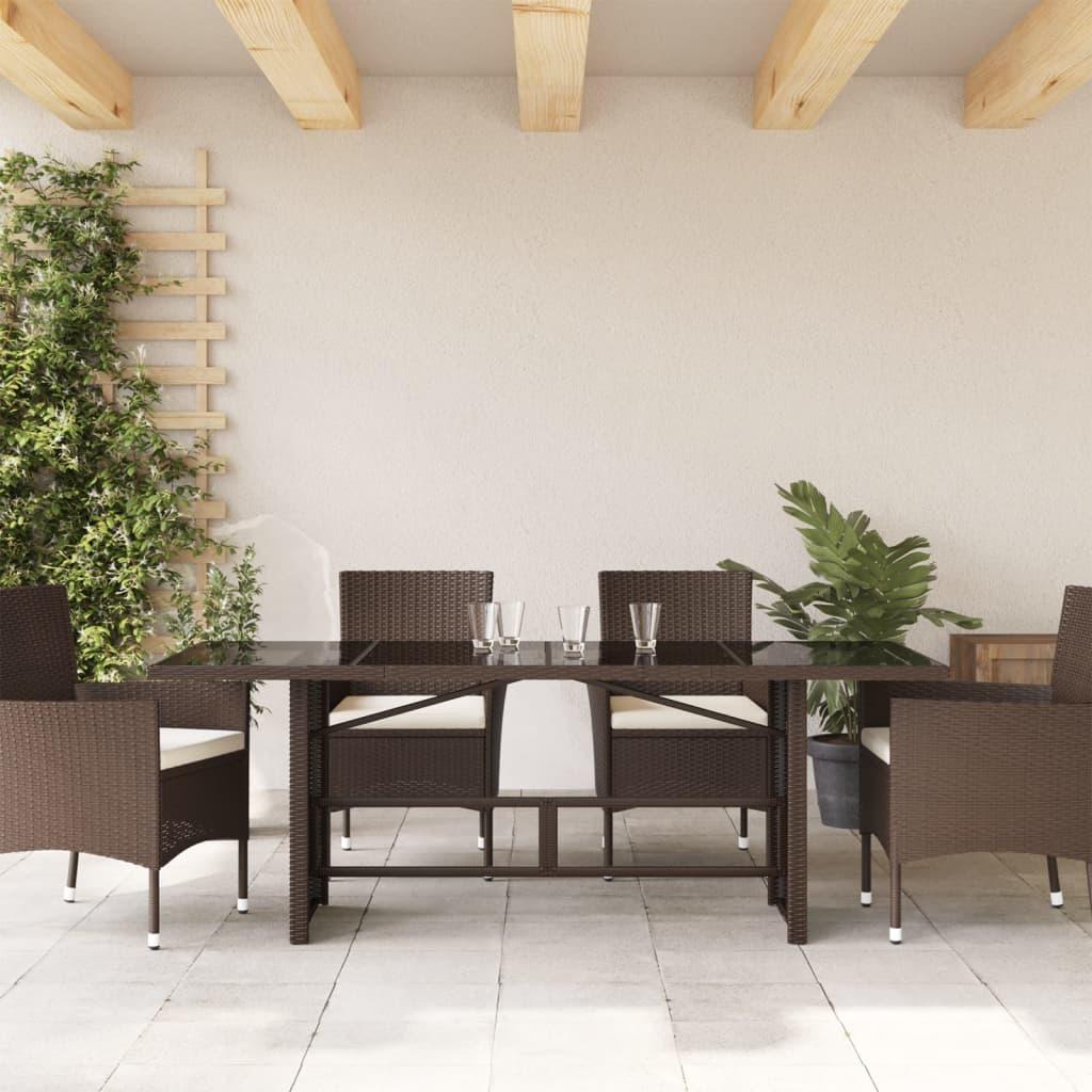 Mesa de jardín superficie de vidrio ratán PE negro 150x90x75 cm