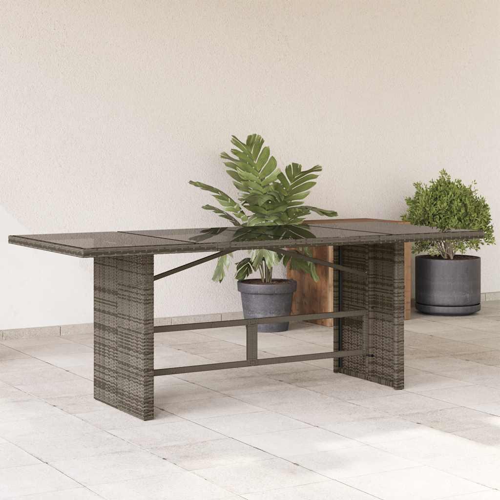 Mesa de jardín superficie de vidrio ratán PE negro 190x90x75 cm